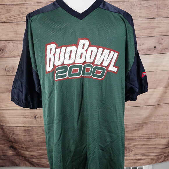 VINTAGE BUD BOWL 2000 00s Y2K BUD LIGHT BUDWEISER FOOTBALL JERSEY ONE SIZE 26X34 - Picture 2 of 8